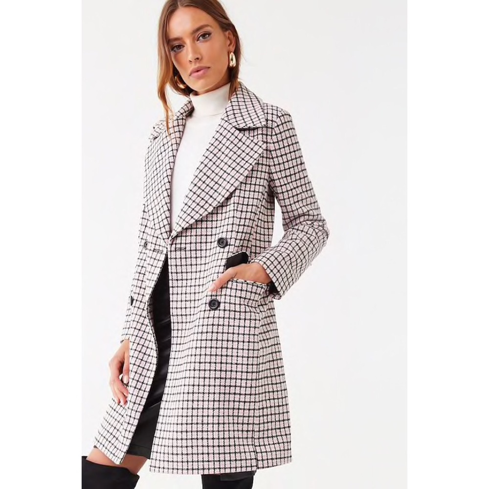Forever21 Houndstooth Double-Breasted Coat